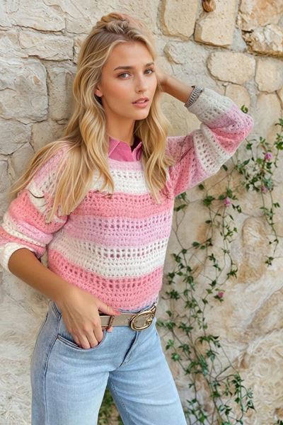 Afbeelding van Pull -Selected by My Wish -  AT8415 - Pink stripes