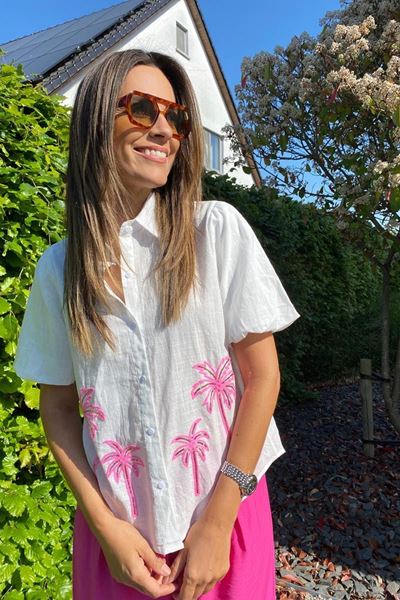 Afbeelding van Blouse - Selected by My Wish - wit km palmboom fuchsia