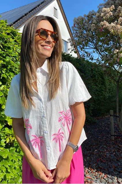 Afbeeldingen van Blouse - Selected by My Wish - wit km palmboom fuchsia
