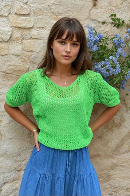 Picture of Pull - Terra di siena -   fluo groen / Korte mouw