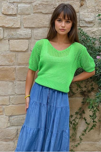 Picture of Pull - Terra di siena -   fluo groen / Korte mouw