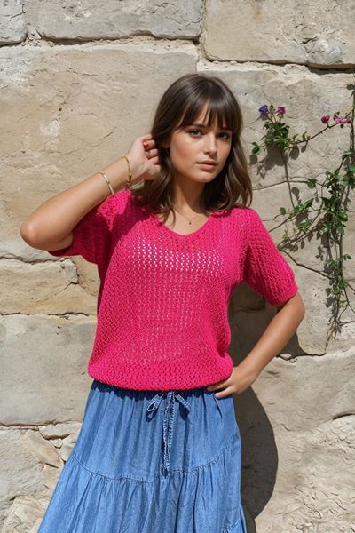 Picture of Pull - Terra di siena -   fushia korte mouw