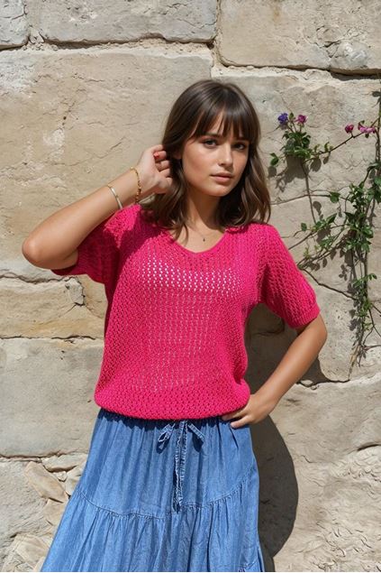 Picture of Pull - Terra di siena -   fushia korte mouw