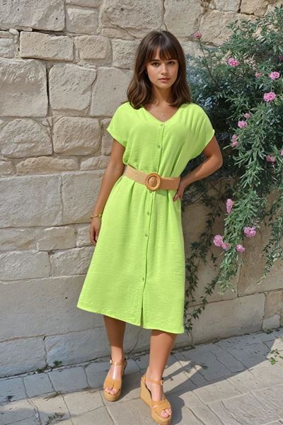 Picture of Jurk - Terra di siena - Doorknoop Fluo groen.