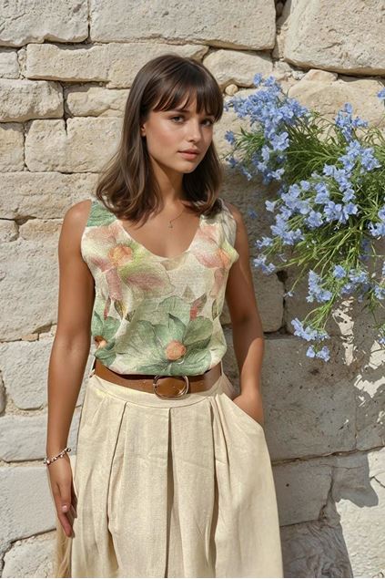 Afbeeldingen van Top - Terra di Siena - Lurex Groene bloemen