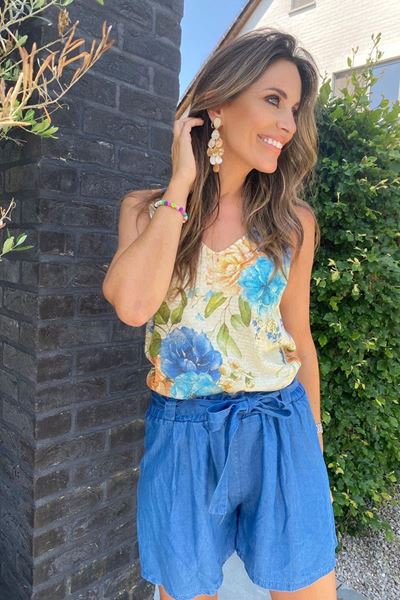 Top - Terra di Siena - Lurex bloemen