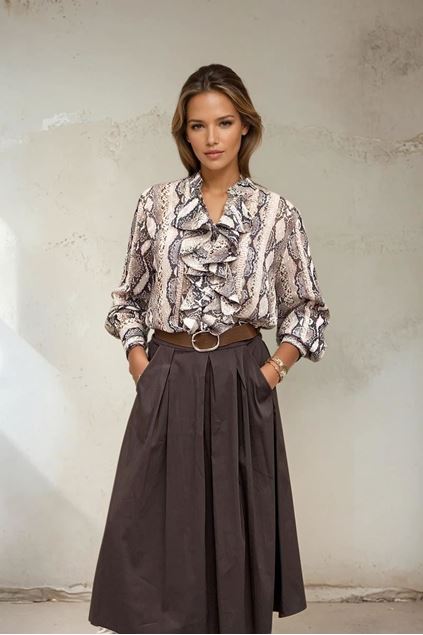 Afbeeldingen van Blouse - Terra di Siena - Slangenprint Bruin
