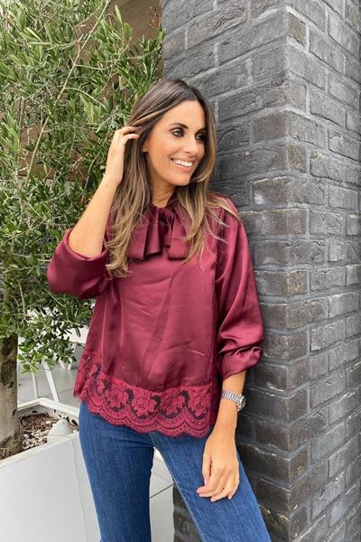 Picture of Blouse - Terra di Siena - Satijn - bord/kant