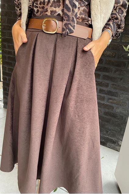 Afbeeldingen van Rok - Selected by My Wish - Daim met riem - Bruin