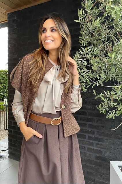 Afbeeldingen van Blouse - Terra di Siena - Satijn strik - beige