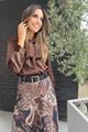 Blouse - Terra di Siena - Satijn strik - Bruin