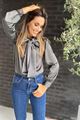 Picture of Blouse - Terra di Siena - Satijn strik - grijs