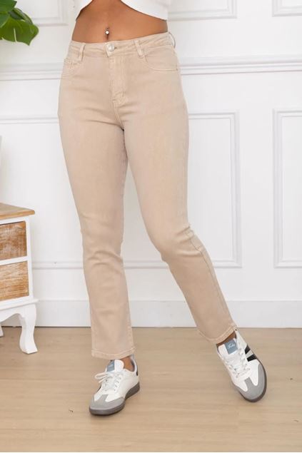 Toon details van Broek - Selected by My Wish - Beige rechte jeans Afbeeldingen van Broek - Selected by My Wish - Beige rechte jeans