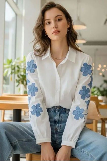 Afbeeldingen van Bloes - Selected by My Wish -  Blauw bloem 84