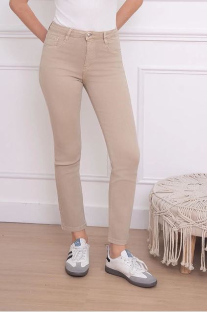 Afbeeldingen van Broek - Selected by My Wish - Beige rechte jeans -Y6189