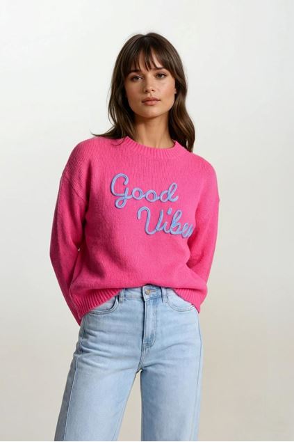 Afbeeldingen van Pull - Terra di Siena - Good vibes - Fushia