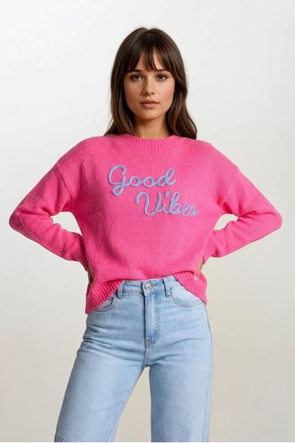 Afbeeldingen van Pull - Terra di Siena - Good vibes - Fushia