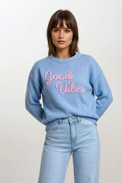 Afbeelding van Pull - Terra di Siena - Good vibes - lichtblauw