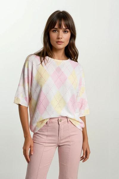 Afbeelding van Pull - Terra di Siena -Vleermuis geel/roze