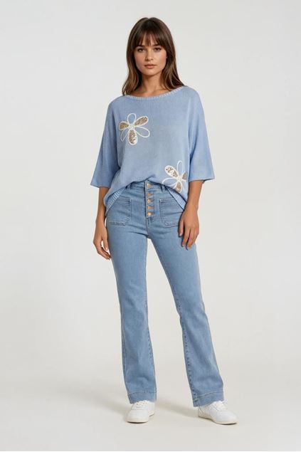 Toon details van Pull - Terra di Siena -blauw/ bloem Afbeeldingen van Pull - Terra di Siena -blauw/ bloem