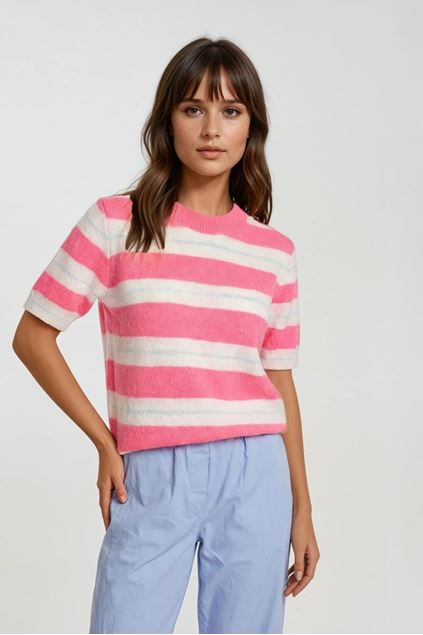 Toon details van Pull - Terra di Siena - Stripes km - fel roze Afbeeldingen van Pull - Terra di Siena - Stripes km - fel roze