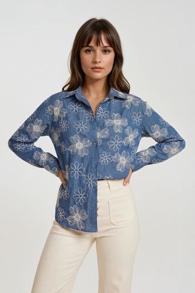 Picture of Blouse - Terra di Siena - Jeansblauw ecru bloem