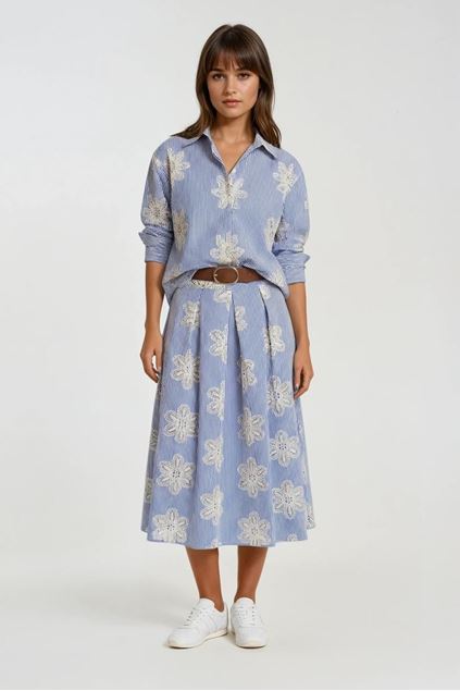 Toon details van Rok - Terra di Siena - Stripes - blauw/bloem Afbeeldingen van Rok - Terra di Siena - Stripes - blauw/bloem