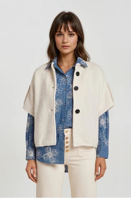 Afbeeldingen van Jas- Terra di sienna - Mouwloos Ecru