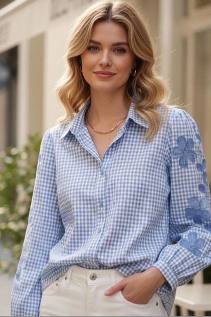 Afbeeldingen van Bloes - Selected by My Wish -  7571-77 - blauwe ruit