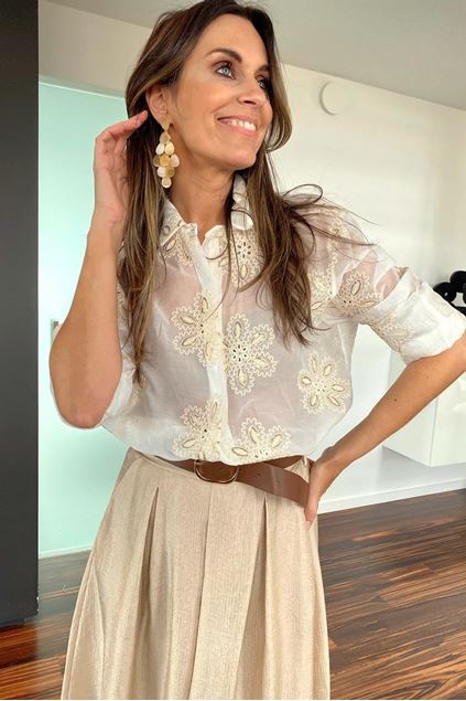 Blouse - Terra di Siena - ivoor glitter bloem