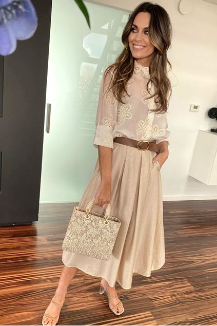 Blouse - Terra di Siena - ivoor glitter bloem