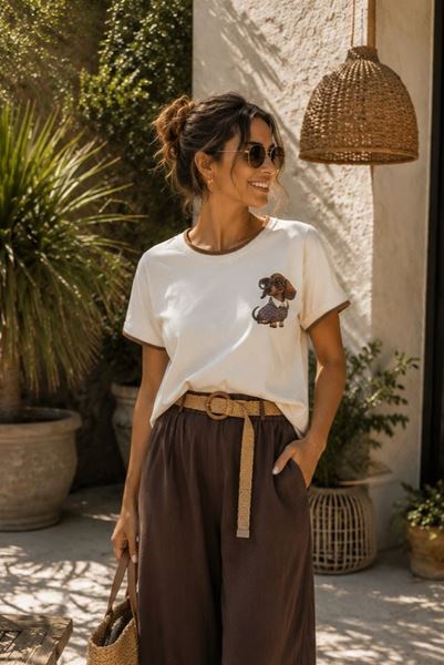 Afbeelding van T-shirt - Selected by My Wish - 119250 - ecru/brown