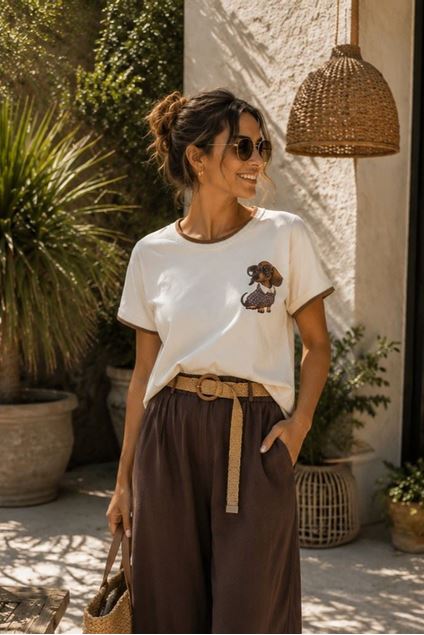 Afbeeldingen van T-shirt - Selected by My Wish - 119250 - ecru/brown