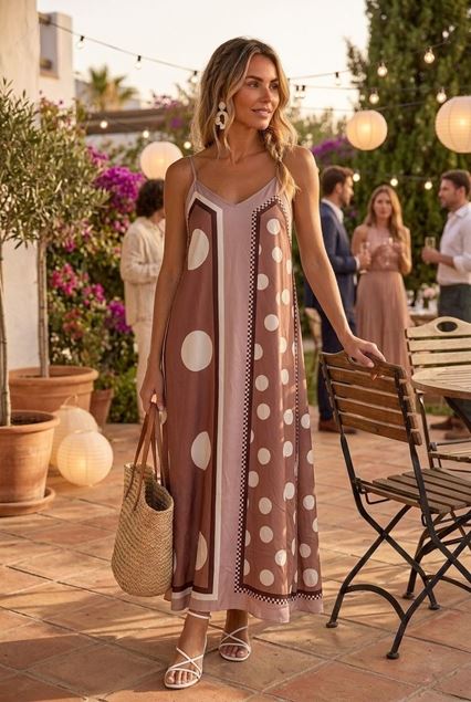 Toon details van Jurk - Selected by Podium - Bollen beige lang Afbeeldingen van Jurk - Selected by Podium - Bollen beige lang