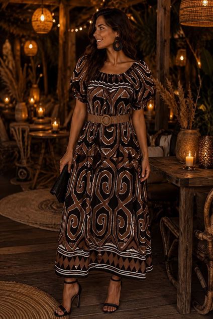 Afbeeldingen van Jurk- Selected by My Wish - 922500- Bruin/ Zwart