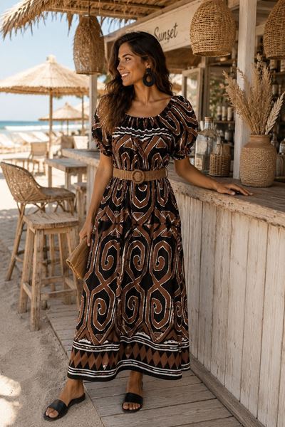 Afbeelding van Jurk- Selected by My Wish - 922500- Bruin/ Zwart