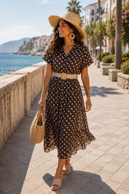 Afbeeldingen van Jurk- Selected by My Wish - 922350 -  Polka dot bruin