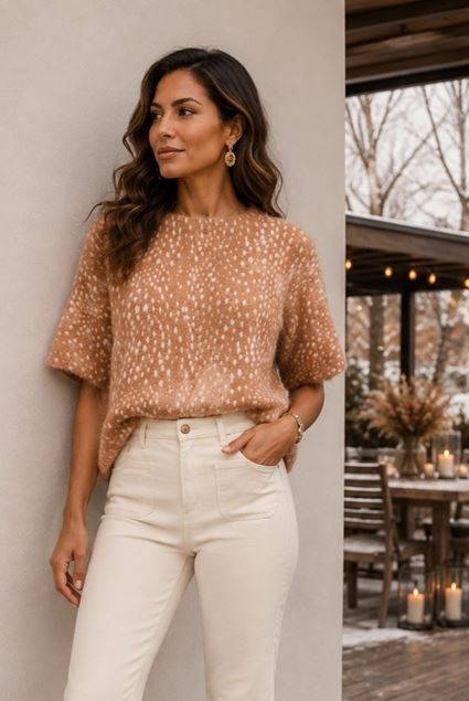 Afbeeldingen van Pull - Terra di Siena - haartjes - beige/cognac