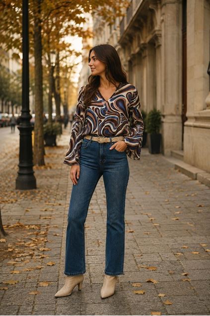 Afbeeldingen van Bloes - Selected by My Wish - Paisley - petrol/bruin