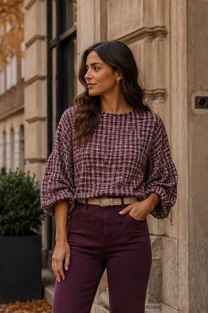 Afbeeldingen van Blouse  - Terra di siena - Vichyruit - bordeaux