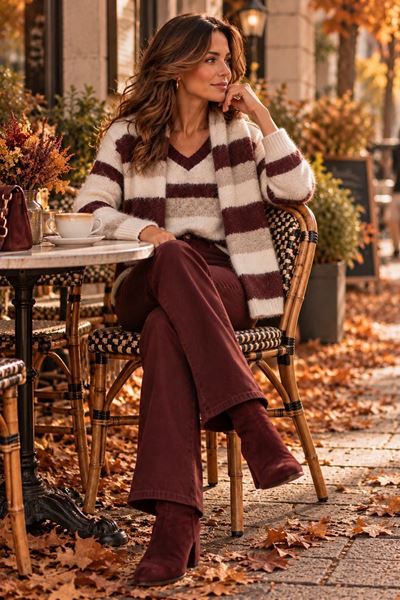 Afbeelding van Pull - Selected by My Wish - 388167 - strepen wit/beige/bordeaux